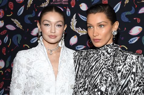 Gigi and Bella Hadid pose completely。